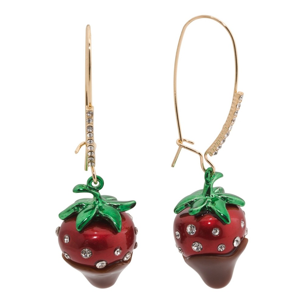 BETSEY JOHNSON Chocolate Dipped Strawberry Shepherd Hook Earrings red - NWT